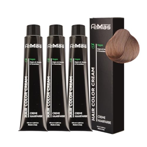 FemMas Haarfarbe 3x Pure & Mix Mokka Mousse I Creme Haarfarbe mit Arganöl, Keratin & Ceramiden I dauerthafte Haarfärbung oder Tönung für strahlende Farbergebnisse I 100 ml