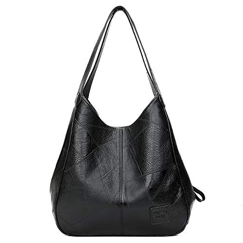 Cicilin Bolsa de Mão Vintage Feminina Bolsa de Ombro de Couro Falso Preto