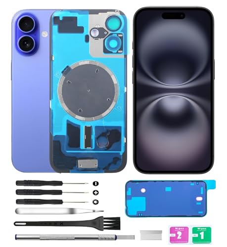 Réparer vitre arrière iPhone 16 Plus brisée grâce au kit complet bleu