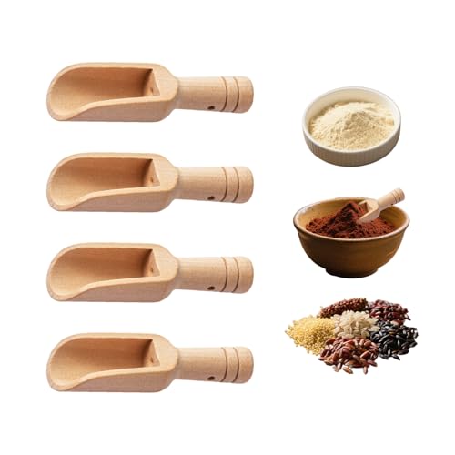 4PCS Wooden Spoons Small Scoop Mini Bamboo Spoons Eco-Friendly and Easy to Clean for Kitchen, Bath Salt,Salt Spoons Natural Scoop for Candy Honey Spices Sugar Tea Powder