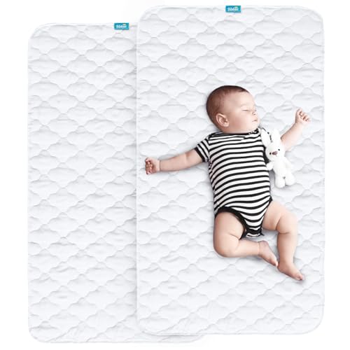 Image of Waterproof Crib Mattress Protector Pad Cover 2 Pack 28" x 52", Anti Slip & Absorbent Waterproof Bed Pads for Standard Crib/Toddler Bed Quilted Machine Washable (Quilted Improved Thickness) White