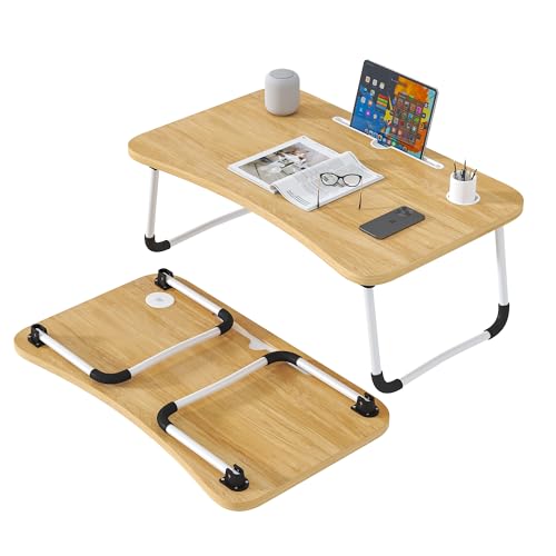 VECELO テーブル 折り畳み 一人暮らし 幅60cm × 奥行き40cm × 高さ26cm 2.1kg ノートパソコンデスク PVCエッジバンディング 発泡クッション付き 耐荷重15kg 完成品 ナチュラル【日本正規輸入品】