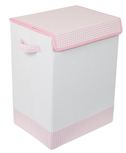BirdRock Home Baby Clothes Hamper with Lid - Folding Cloth Hamper with Handles - Dirty Clothes Sorter Bin - Easy Storage - Collapsible - Pink and White