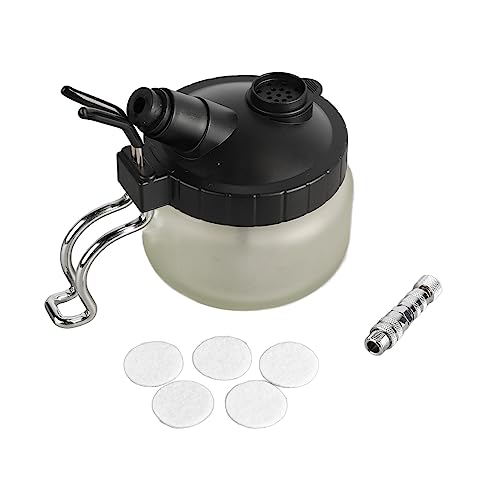 Airbrush Cleaning Pot, Glass Bottle Materials Jar with Holder for Nail Spray Pen Cleans Holds Color Lid