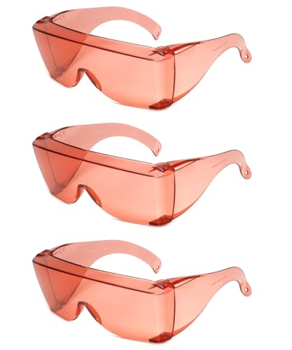 Calabria 3000 Fitover Safety Glasses with Uni-Lens – [Pink Fl-41-3 Pack] Wrap Around Eye Protection | Anti-Fog Scratch Resistant | Protective Eyewear