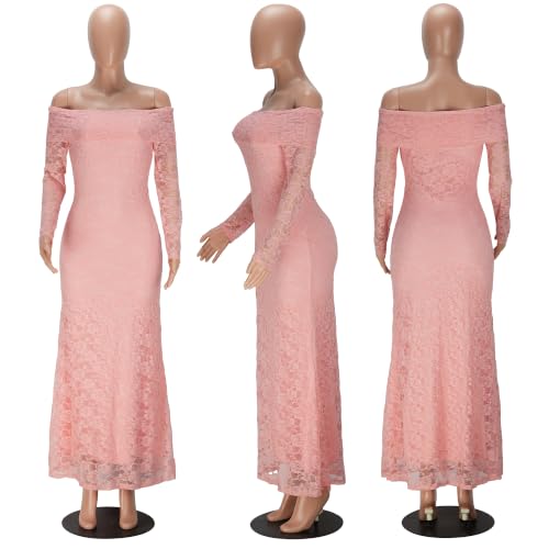 Image of PORRCEY Women's Sexy Rhinestone Lace Sheer Mesh Formal Evening Dress