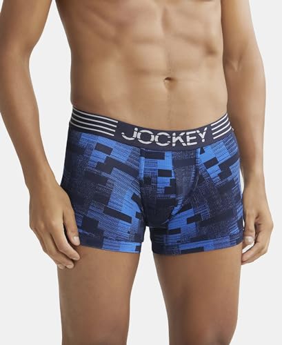 Image of Jockey MM08 Men's Microfiber Mesh Elastane Stretch Printed Performance Active Wear Trunk with StayDry Technology