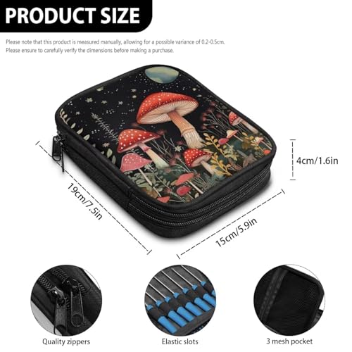 Image of Crochet Hook Case Galaxy Mushroom Crochet Hook Holder Portable Crochet Hook Storage Bag with Web Pockets Suitable for Crochet Needles /Knitting Accessories