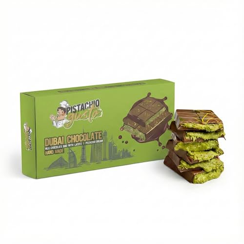 PISTACHIO BY GUSTO Dubai Chocolate – Milk Chocolate Bar with Kataifi & Pistachio Cream – Premium Dessert Delight