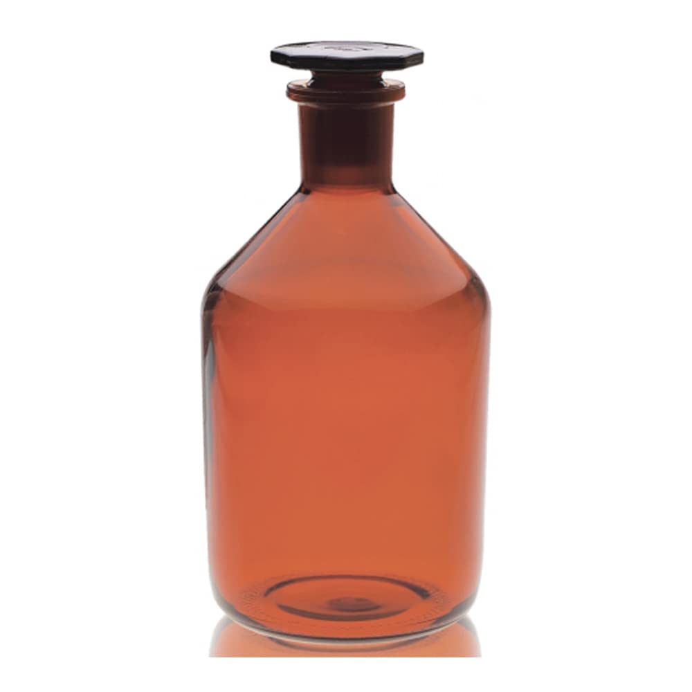 Wheaton 215259 Reagent Bottle, Amber Glass, 500mL, Narrow Mouth, Stopper Size 24/29, 88mm x 175mm (Case of 10)