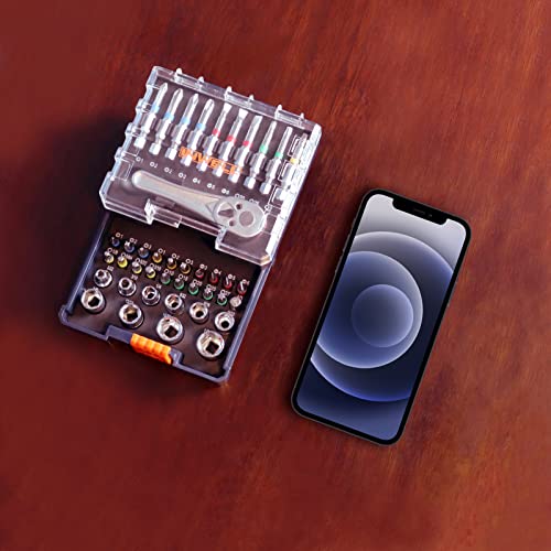 Inwell 41 Piece 1/4" Drive Mini Ratchet Wrench Set,Mini Socket Set,Screwdriver Bit Set,Driver Bit Set - Phillips,Slotted,Hex,Square,Trox,Tamper Proof Torx,Adapter,For Tight Spaces #TOP2