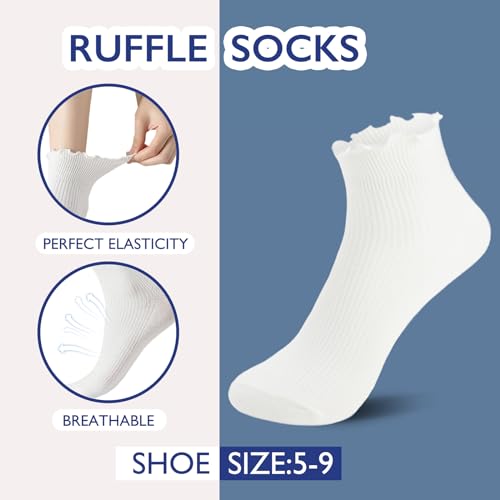 Image of Hstyle 6 Pairs of Ruffle Socks Women, Cute Ruffle Ankle Socks