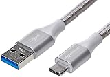 Amazon Basics - Cavo da USB C a USB 3.1 gen 1, in nylon a doppio intreccio | 0,3 m, Argento