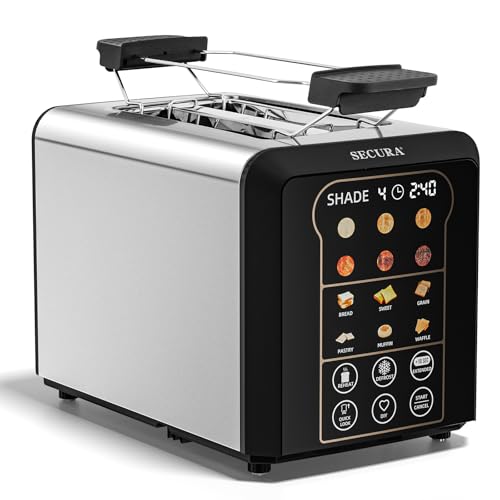 Secura Intelligenter 2-Scheiben-Toaster mit automatischem Anheben und Absenken digitaler Countdown breite Schlitze zum Toasten von Paneelen Brot Waffeln und mehr 6 Stufen