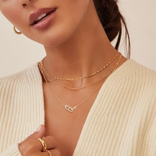 KSF Dainty Gold Necklace for Women 18K Gold Plated Paperclip Cubic Zirconia Necklace Non Tarnish Cute Open Oval Choker Simple Gold Necklace Jewelry Gift Trendy - Image 4