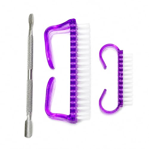 Kit Manicure com Espátula de Inox e 2 Escovas de Limpeza para Unhas Uso Doméstico e Profissional, Compacto e Portátil