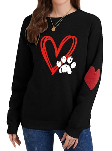 YINGWIN Pfote Herzdruck Pullover Damen Herbst Langarmshirt Herbst Sweatshirt Pullover für Damen Sweatshirts Ohne Kapuze