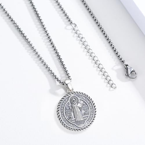 925 Sterling Silver St Michael/St Christopher/St Benedict/Virgin Mary Miraculous Medal Necklace for men Women Archangel Protection Amulet Pendant Catholic Medallions Jewelry with Gift Box3