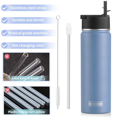 Image of koodee 2 Pack Water Bottle 26 oz Stainless Steel Double Wall Vacuum Insulated Water Bottle With Straw Reusable BPA Free (Canyon Red-Royal Blue)
