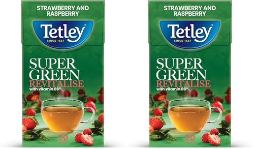 Image of Tetley Boost Super Green Tea Berry Burst, 20 Tea Bags (Pack of 2)