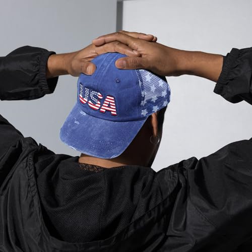 Image of USA American Flag Hat for Men Women Patriotic Fourth of July Baseball Cap Adjustable Navy Blue