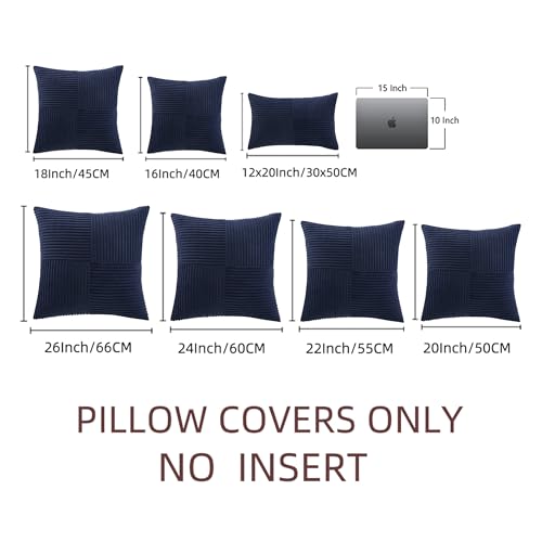 Image of Fancy Homi 2 Packs Navy Blue Samll Decorative Throw Pillow Covers 12x12 Inch with for Couch Bed Sofa, Rustic Farmhouse Boho Home Decor, Soft Corss Patchwork Corduroy Square Cushion Case 30x30 cm