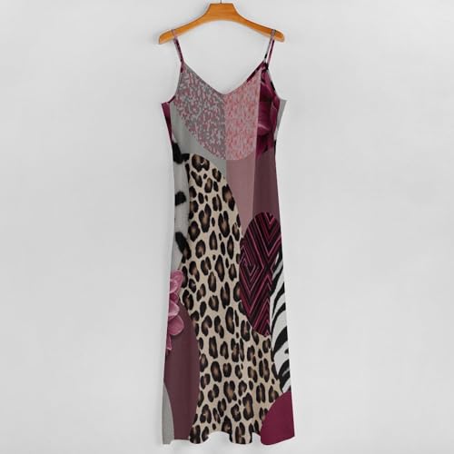 Robe longue léopard patchwork violet avec col V et imprimé géométrique unique - 4