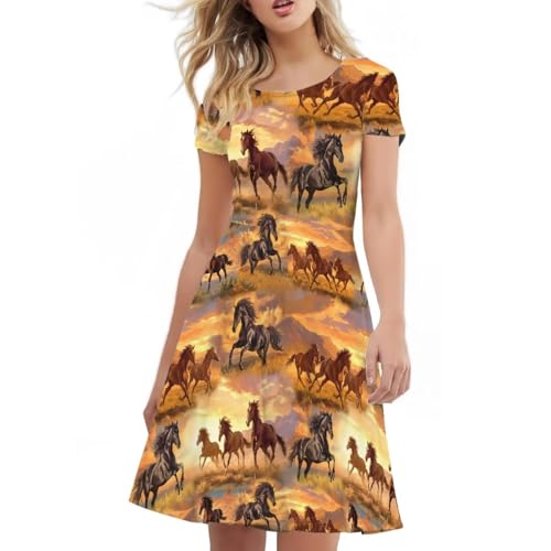 Image of AFPANQZ Womens Casual Summer Lightweight Vintage Dress Short Sleeve Midi Dress Knee-Long Luxury Formal Dress
