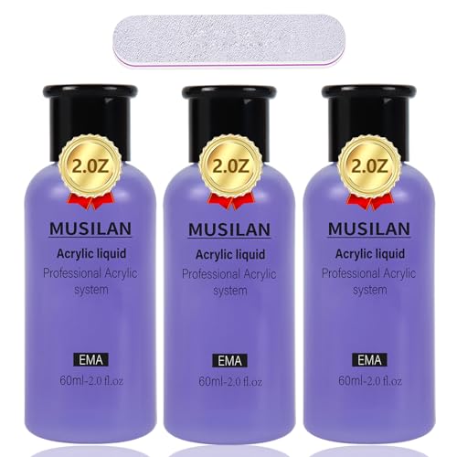 MUSILAN Líquido acrílico para uñas, 3 x 60 ml, monómero profesional, líquido acrílico, sin olor, para uñas acrílicas EMA Non-Yellowing líquido acrílico juego de uñas para diseño de uñas en calidad