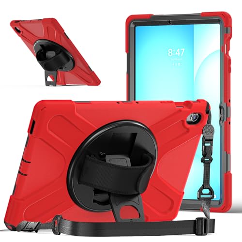 Coque Samsung Galaxy Tab S10 FE+ rouge avec poignée pour sécuriser vos déplacements quotidiens
