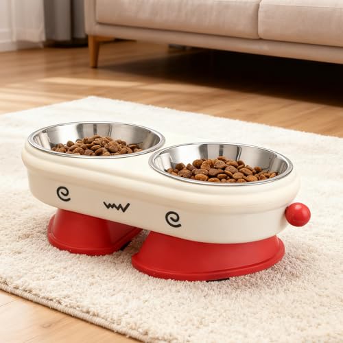 CQSXM Personalisierter Futternapf Erhöhter, Rutschfester Hundenapf mit Namen, Abnehmbare Edelstahlschüssel 350ml x 2, für Katzen und kleine Hunde (Personalisiert)