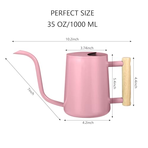 Image of Watering Can Indoor Plants, 35oz Small Indoor Stainless Steel Metal Watering Can Modern Decorative Watering Pot with Long Spout for Indoor House Plant Bonsai Garden Flowers (Pink)