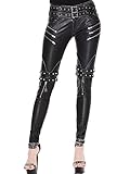 Modellnummer:PT03401 PT03402 Devil Fashion Gothic Schwarz PU Leder Sexy Mode Bleistift Hosen Steampunk Frauen Retro Lange Hüfthose Gamaschen (Silberknöpfe, L)