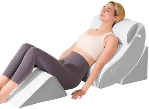 OAISZ 4 PCS Wedge Pillow Set for After Surgery, Adjustable Bed for Sleeping, Acid Reflux Relief, Post Surgery Recovery, Back Support, Leg Elevation, Memory Foam Orthopedic Bed Wedge Pillow Set, Gery