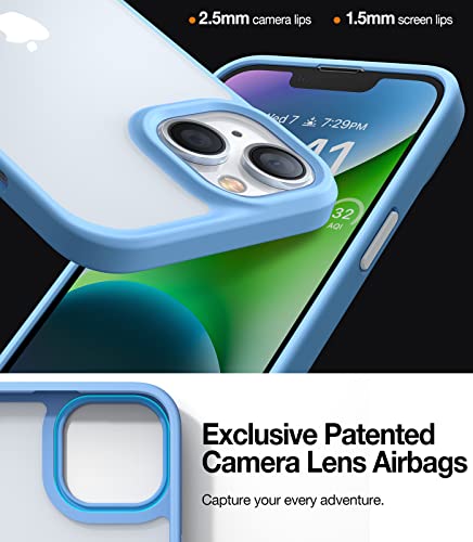 Torras Shockproof Designed For Iphone 14 Plus Case [Military Grade Drop Tested] Shockproof Protective Black Hard Back Slim Translucent Case For Iphone 14 Plus 6.7 Inch, Sky Blue-Guardian Series #TOP2