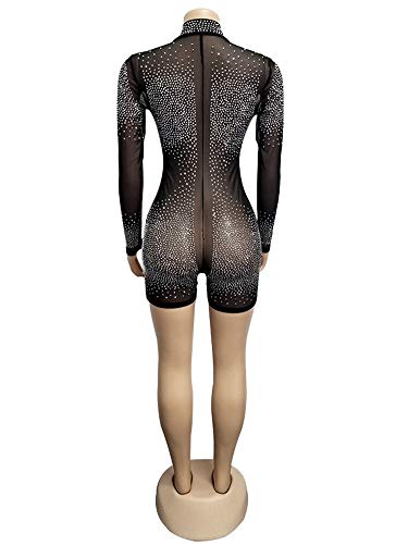 Adogirl Sexy Sequin Rhinestone Romper Jumpsuit Party Outfits For Women Clubwear Bodysuit Black #TOP4