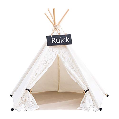 Ruick Tienda de campaña de encaje para mascotas, casetas de juegos para mascotas, tienda de campaña de juegos para perros, gatos y perros, cama extraíble y lavable (S, sin cojín)