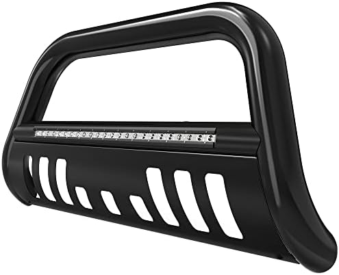 AUTOSAVER88 Bull Bar with LED Light Bar Compatible for 2004-2023 Ford F-150//2003-2014 Navigator 3" Tubing Front Grille Brush Push Bumper Guard Include Skid Plate Light Mount Black