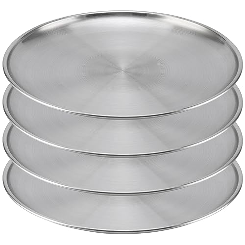 YIXNSW Lot de 4 plaques à pizza rondes en acier inoxydable, Plaques Rondes 26 cm, Convient pour le camping, les événements en plein air