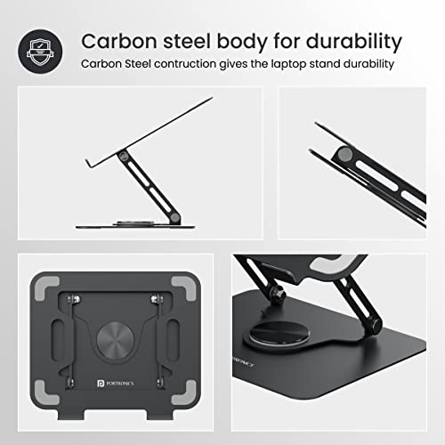 Portronics My Buddy K9 - Portable Laptop Stand - Adjustable Elevation Levels - Ventilated Anti-Slip Design - 360-degree Rotating Base(Black) - Image 6