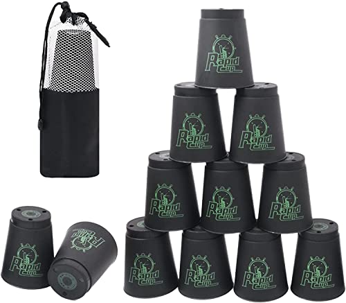DQTYE Lot de 12 gobelets empilables pour entraînement de Jeu de Vitesse Noir Cover