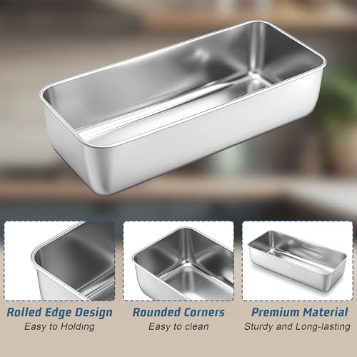 Herogo Loaf Tin Set of 2, Stainless Steel 3lb Cake Tin Baking Loaf Pan, Large Metal Baking Bread Mould for Banana Bread/Lasagna/Toast/Pie, 31.5 * 13.6 * 7.5cm, Non-Toxic, Dishwasher Safe - Image 4