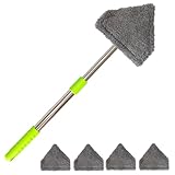 Car Windshield Squeegee Cleaning Tool - Vehicle Window Cleaner with 4 Reusable Washable Microfiber Pads, Telescoping Handle (13' - 16.7'), 180° Rotatable for Both Interior and Exterior Car Glass.