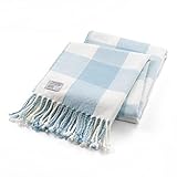 Mellowdy Classic Checkered Blanket - Faux Cashmere Plaid Throw with Fringe - Soft Woven, Lightweight, Farmhouse, Vintage Inspired Décor for Couch, Chair, Office (Winter Blue, 50x60)
