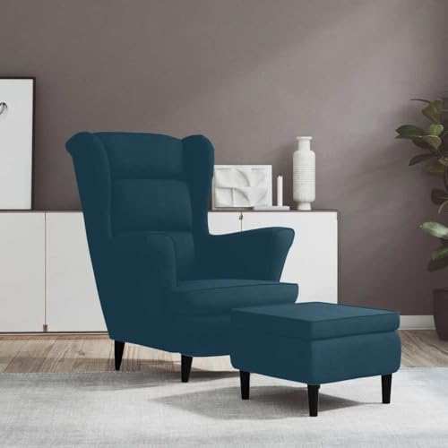 Generisch Ohrensessel mit Hocker Blau Samt,Möbel,Stühle,Sessel-3115930