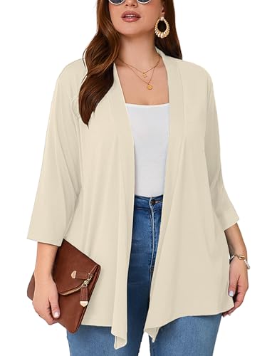 Image of AusLook Women's Plus Size Lightweight Open Front Cardigan 3 /4 Sleeve Cover Ups Shrugs Shawls and Wraps Kimono Jacket Coat