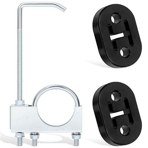 Image of Glarks 1Set 2-1/2’’ Zinc Plated Universal Exhaust Clamp with Hanger Kit, Includes 1pcs Adjustable Muffler Pipe Clamp with Hanger, 2pcs Rubber Exhaust Hanger, Exhaust Pipe Hanger for Car Pipe Fixing