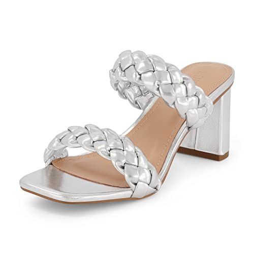 Image of Dunes Iris Chunky Braided Heel Sandals for Women, Block Heel Square Toe Summer Sandals with Memory Foam
