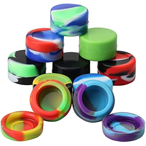 XIFEI Non-Stick Food Grade Silicone Wax Dab Containers 5ml Non Stick Wax Oil Multi Use Storage Jars,10Pcs Different Color Cover