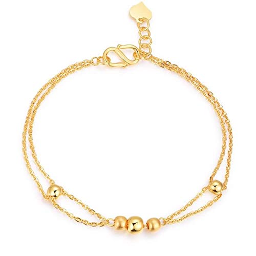Bracelets à breloques en or jaune 18 carats pour femmes avec double chaîne élégante
